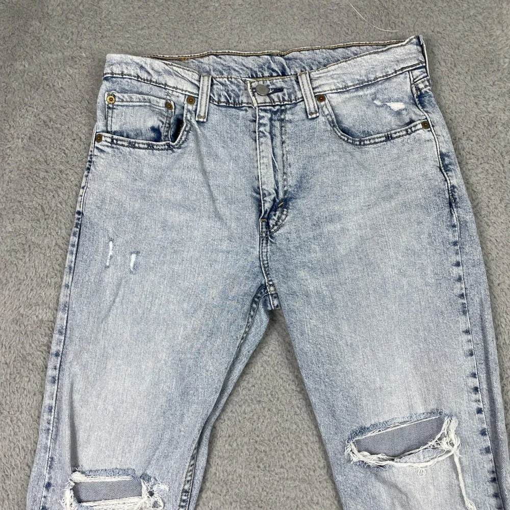 Levis 512 Slim Taper Jeans Mens 33x32 (Fits 31x29) Light Wash Distressed Raw Hem